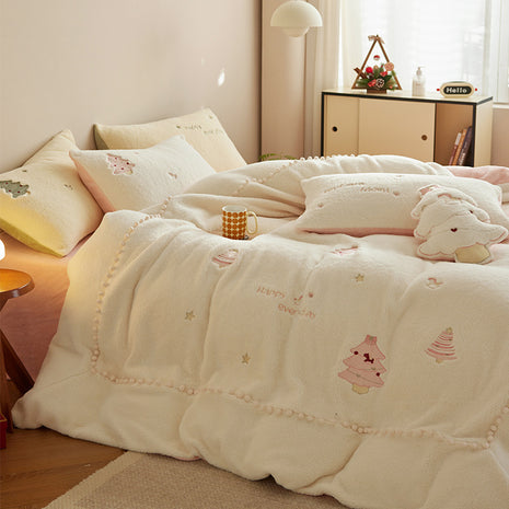 Christmas Winter Milk Fiber Four-piece Duvet Set