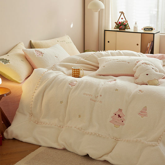 Christmas Winter Milk Fiber Four-piece Duvet Set