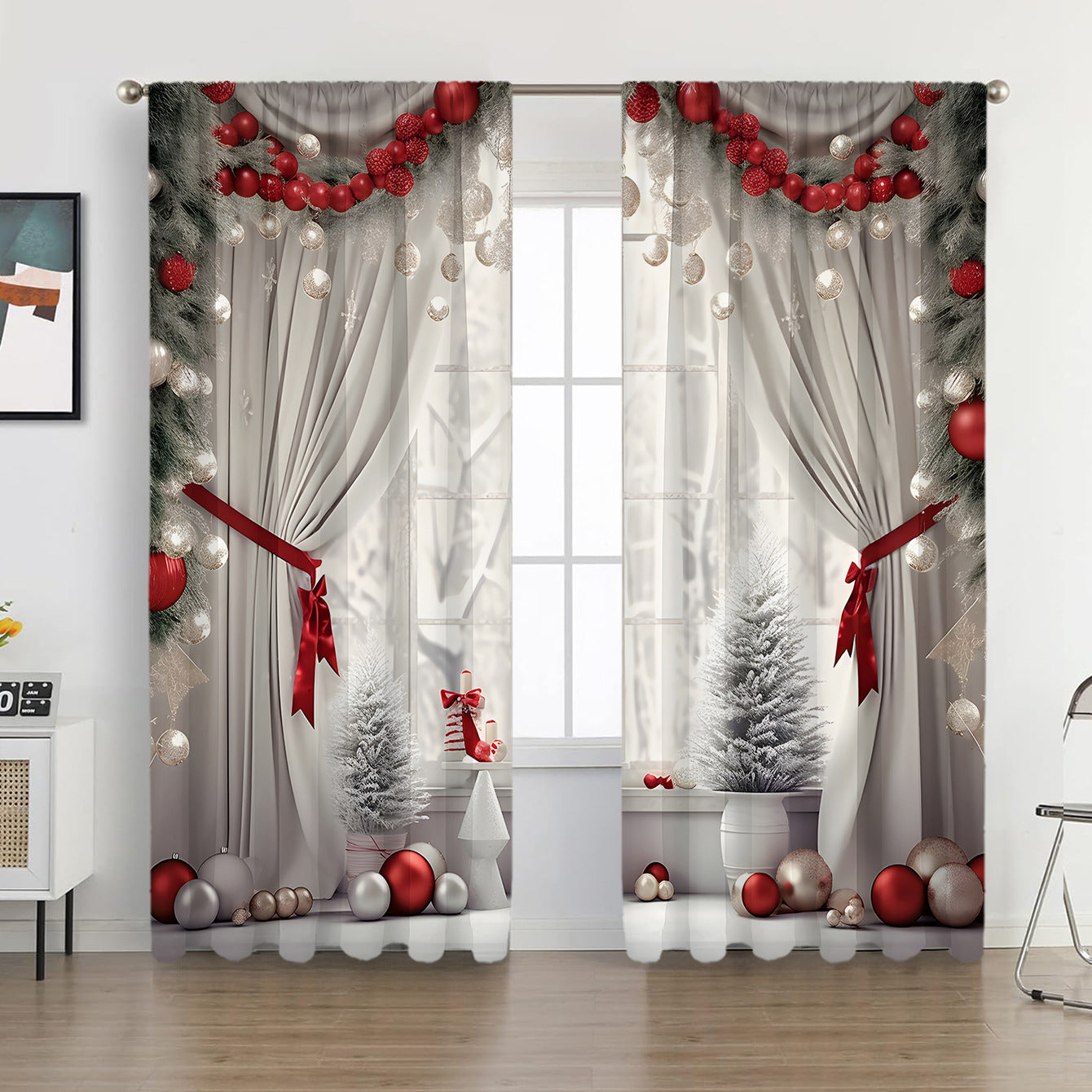 2PCS European Curtain Curtain Christmas Series Curtain Factory 3D Digital Printing Cross-border Amazon Curtain