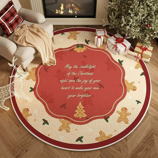 Christmas Round Carpet Living Room Atmosphere Red Decoration Festive Christmas Tree Bedroom Festive Decorations