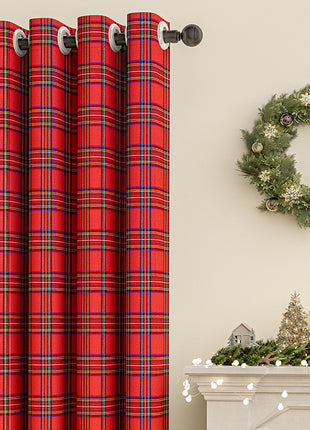 Christmas Classic Plaid Fur Ball Curtain - Christmas Decorative Curtain