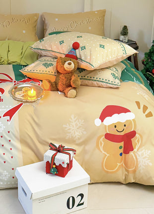Christmas Style Super Soft Washed Cotton Printed Four-piece Duvet Set