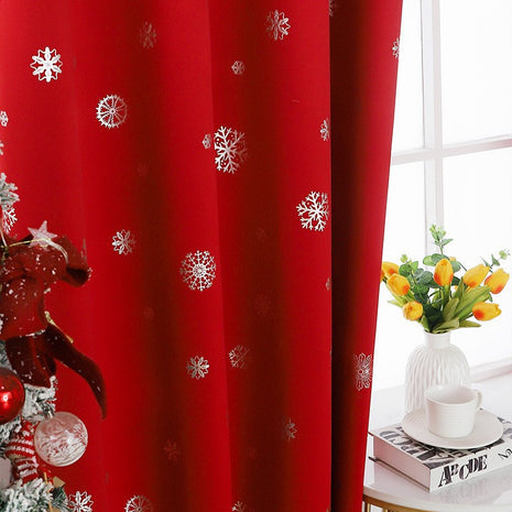 Christmas Snowflake Export Punch-Free Finished Product Classy Accessible Luxury Short Curtains Fully Blackout Polyester Cloth Cross-Border Ins