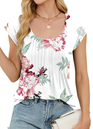 Printed Round Neck Stripes Loose Short Sleeve - MimiStylez