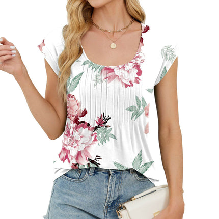 Printed Round Neck Stripes Loose Short Sleeve - MimiStylez