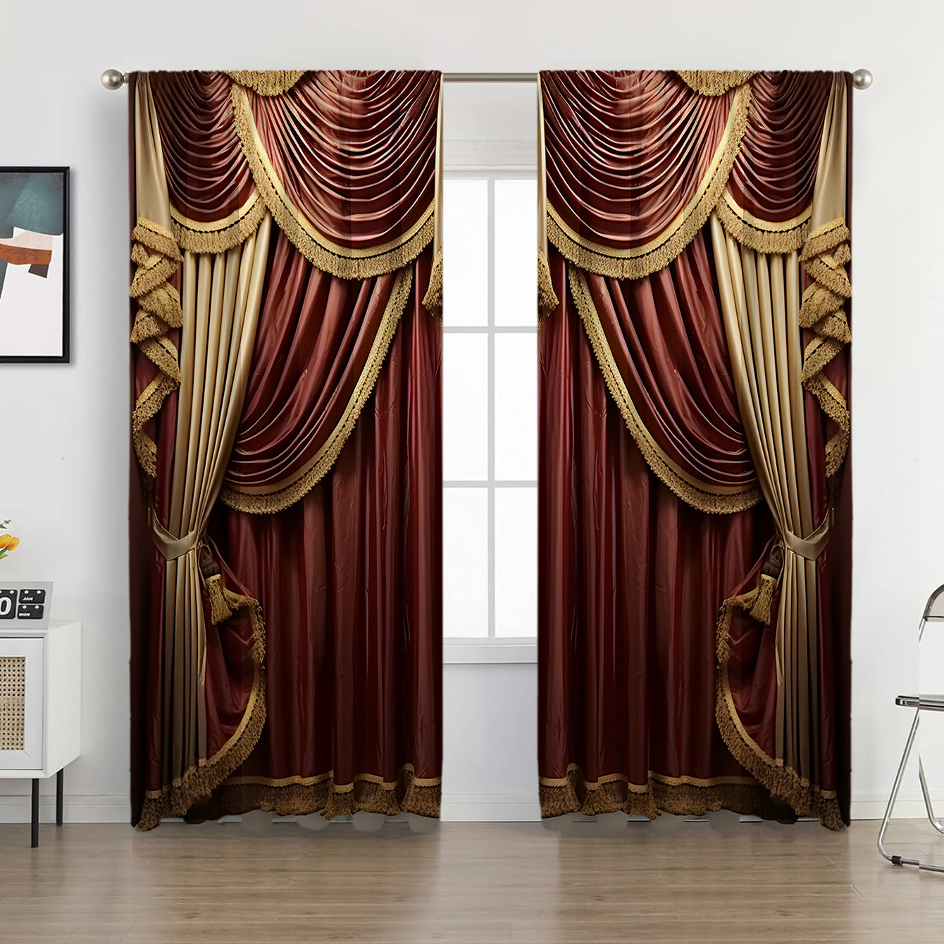 2PCS European Curtain Curtain Christmas Series Curtain Factory 3D Digital Printing Cross-border Amazon Curtain