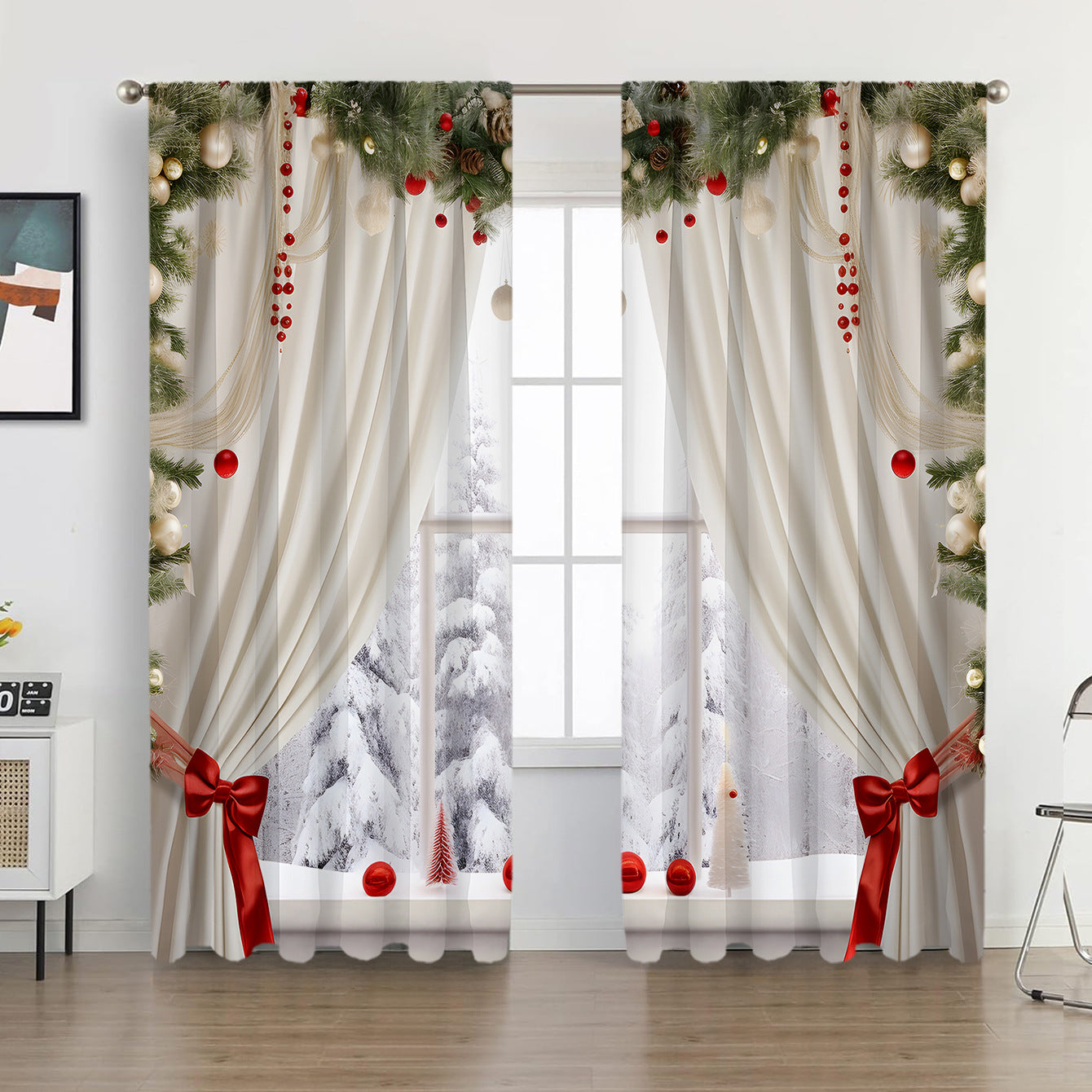 2PCS European Curtain Curtain Christmas Series Curtain Factory 3D Digital Printing Cross-border Amazon Curtain