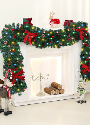 9FT Christmas Garland Pine Cone Bow Decorative Holiday Decoration