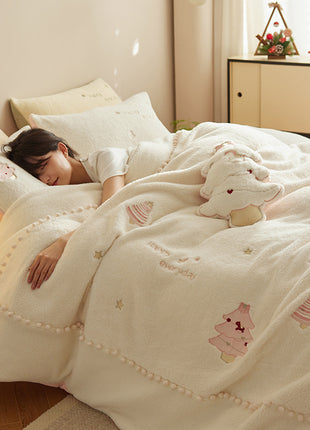 Christmas Winter Milk Fiber Four-piece Duvet Set