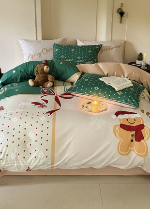 Christmas Style Super Soft Washed Cotton Printed Four-piece Duvet Set