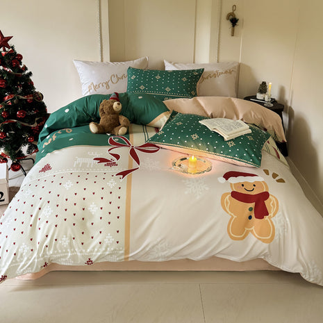 Christmas Style Super Soft Washed Cotton Printed Four-piece Duvet Set