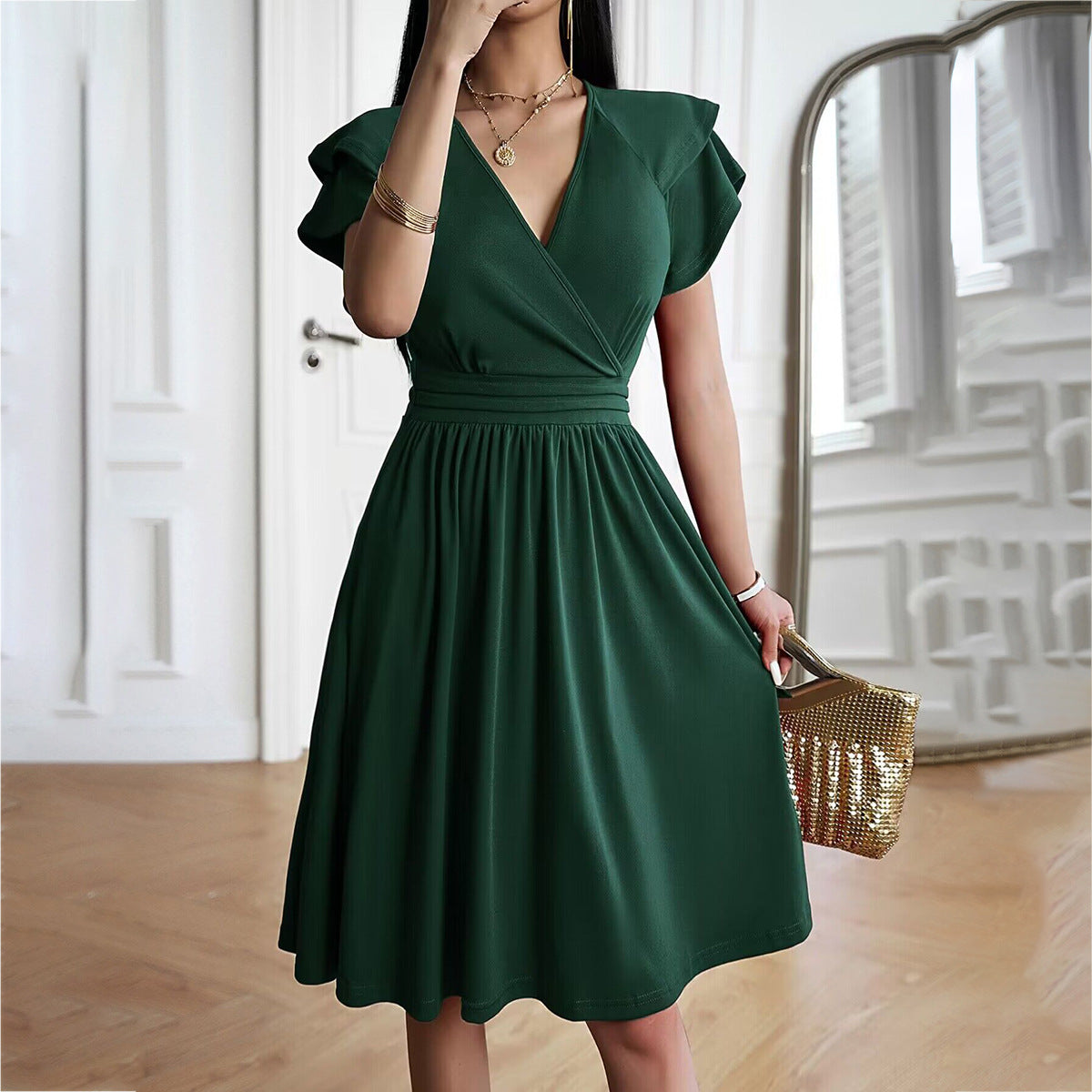 Women's Fashionable Temperament Elegant V-neck Midi Dress