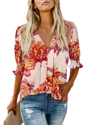 V-neck Half Sleeve Shirt For Women - MimiStylez