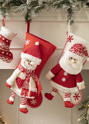 Christmas Pendant Christmas Tree Ornament Red Fabric Santa Claus Cartoon Christmas Stocking Decoration Party Gift Bag