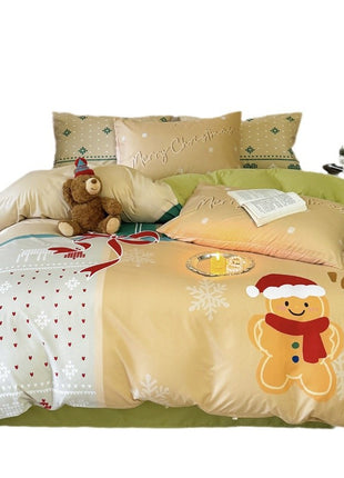 Christmas Style Super Soft Washed Cotton Printed Four-piece Duvet Set