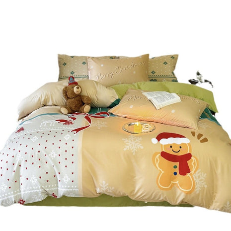 Christmas Style Super Soft Washed Cotton Printed Four-piece Duvet Set