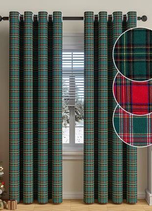 Christmas Classic Plaid Fur Ball Curtain - Christmas Decorative Curtain