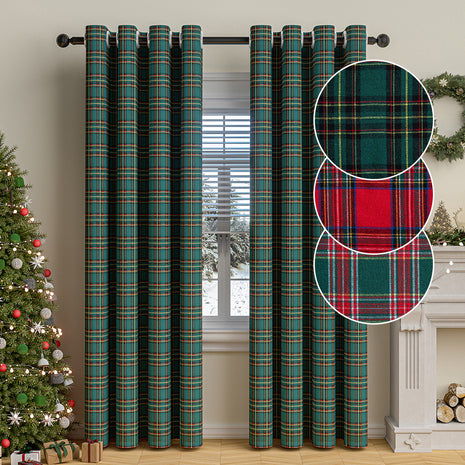 Christmas Classic Plaid Fur Ball Curtain - Christmas Decorative Curtain