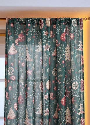 New American Christmas Curtain Christmas Theme Printed Cloth Blackout Rectangular Beautification Decorative Fabric Finished Curtain