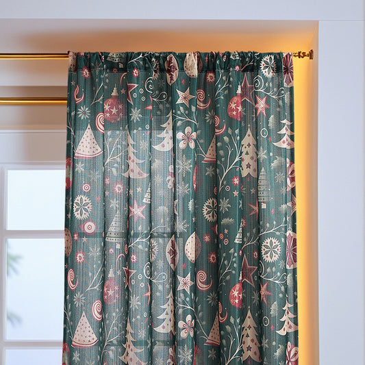 New American Christmas Curtain Christmas Theme Printed Cloth Blackout Rectangular Beautification Decorative Fabric Finished Curtain