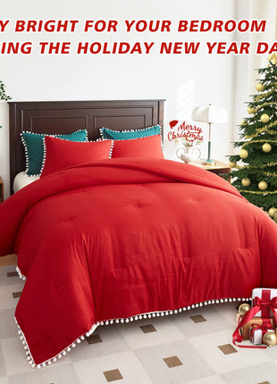 Cross-Border Quilt Kit Red Bohemian Ball Tassel Fat Quilt Chemical Fiber Quilt Quilt Three-Piece Set Manufacturer