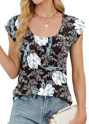 Printed Round Neck Stripes Loose Short Sleeve - MimiStylez