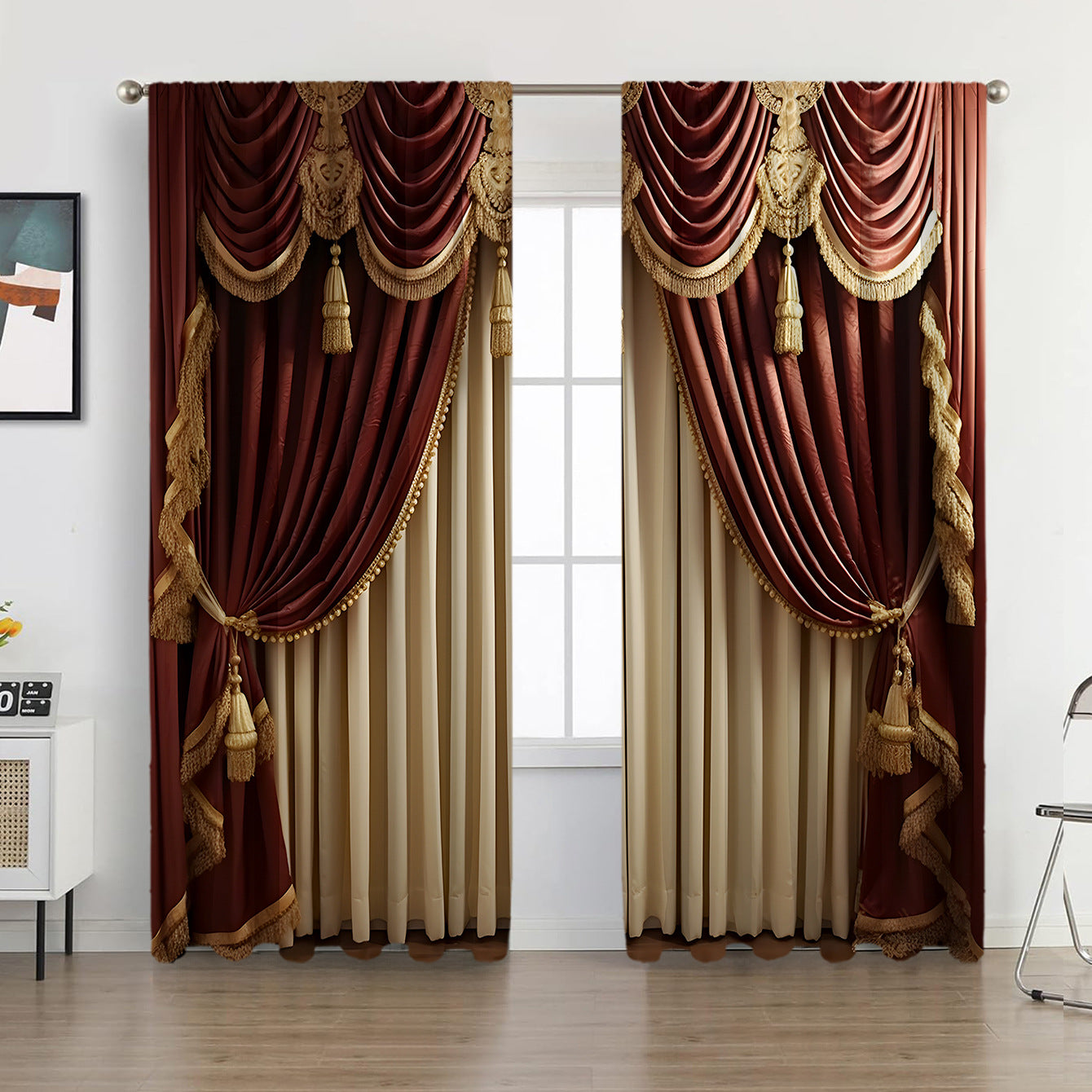 2PCS European Curtain Curtain Christmas Series Curtain Factory 3D Digital Printing Cross-border Amazon Curtain