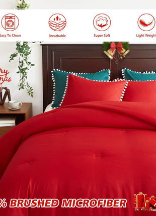 Cross-Border Quilt Kit Red Bohemian Ball Tassel Fat Quilt Chemical Fiber Quilt Quilt Three-Piece Set Manufacturer