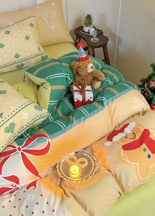 Christmas Style Super Soft Washed Cotton Printed Four-piece Duvet Set
