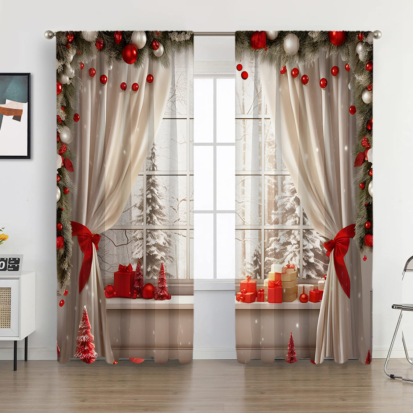 2PCS European Curtain Curtain Christmas Series Curtain Factory 3D Digital Printing Cross-border Amazon Curtain