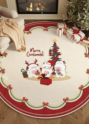 Christmas Round Carpet Living Room Atmosphere Red Decoration Festive Christmas Tree Bedroom Festive Decorations