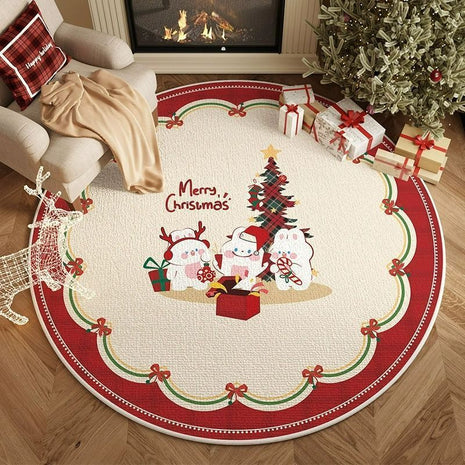 Christmas Round Carpet Living Room Atmosphere Red Decoration Festive Christmas Tree Bedroom Festive Decorations
