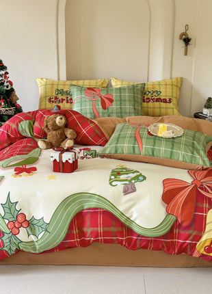 Christmas Style Super Soft Washed Cotton Printed Four-piece Duvet Set