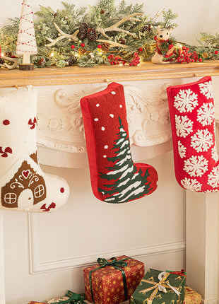 New Creative Christmas Socks Pillow American Living Room Sofa Decorative Pillow Christmas Tree Snowflake Cute Plush Cushion