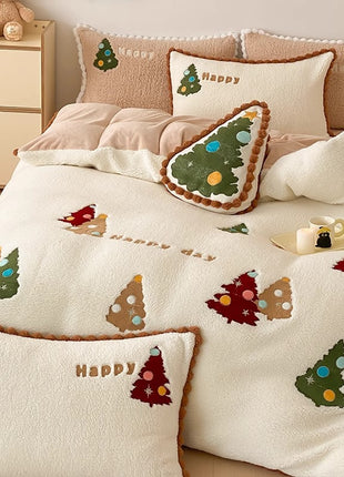 Winter Warm Christmas Tree Four-piece Duvet Set Fleece-lined Thickened