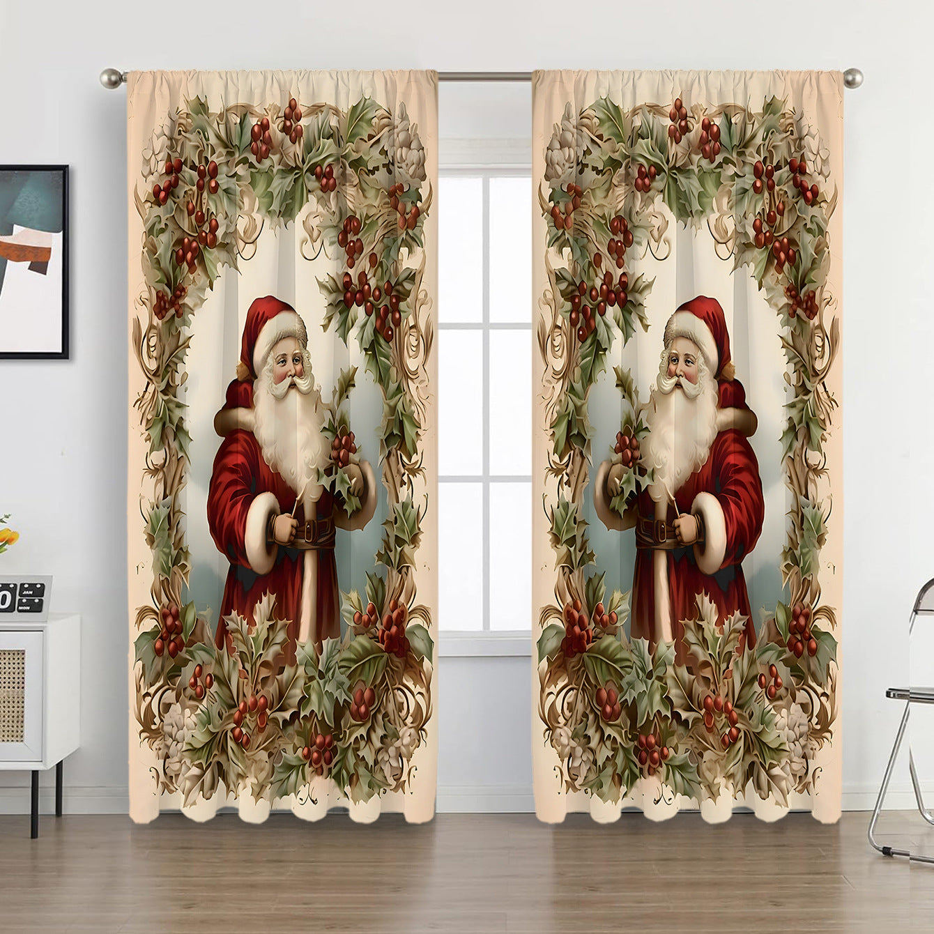 2PCS European Curtain Curtain Christmas Series Curtain Factory 3D Digital Printing Cross-border Amazon Curtain