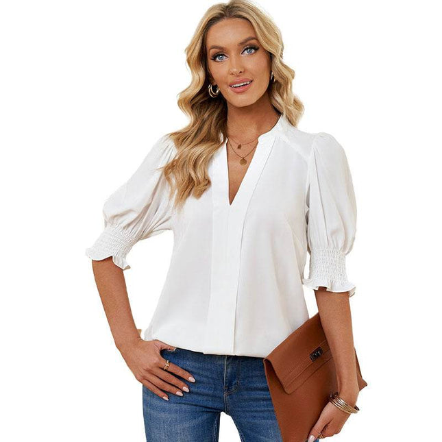 V-neck Half Sleeve Shirt For Women - MimiStylez