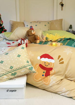 Christmas Style Super Soft Washed Cotton Printed Four-piece Duvet Set