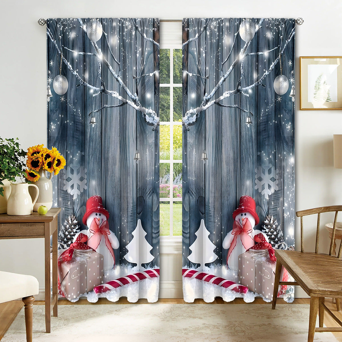 2PCS Christmas Curtain Factory 3D Digital Printing Cross-border Amazon Curtain Hot Selling Flower