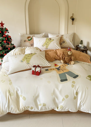 Christmas Style Super Soft Washed Cotton Printed Four-piece Duvet Set