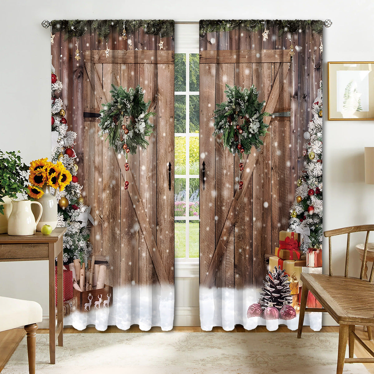 2PCS Christmas Curtain Factory 3D Digital Printing Cross-border Amazon Curtain Hot Selling Flower