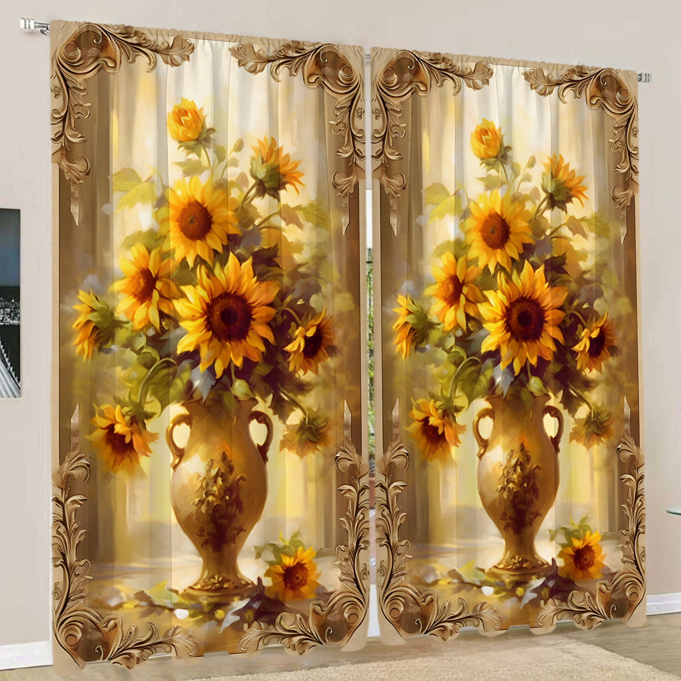 2PCS European Curtain Curtain Christmas Series Curtain Factory 3D Digital Printing Cross-border Amazon Curtain