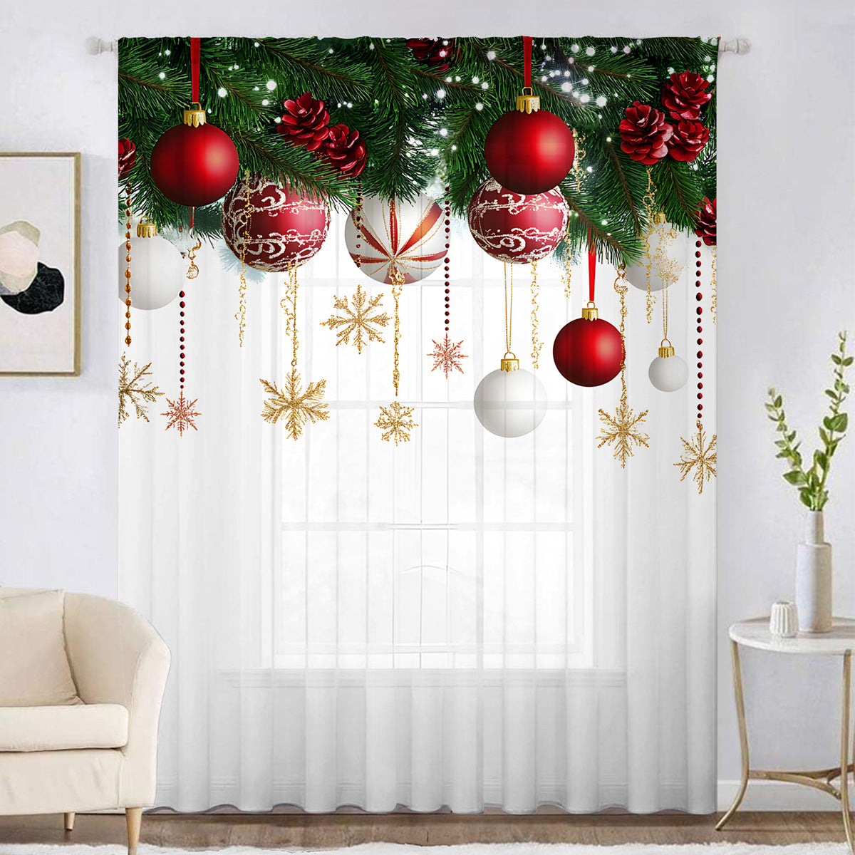 1pc New Christmas Series Window Screen 3D Digital Printing Factory Direct Bedroom Living Room Decoration Wear Rod Window Screen