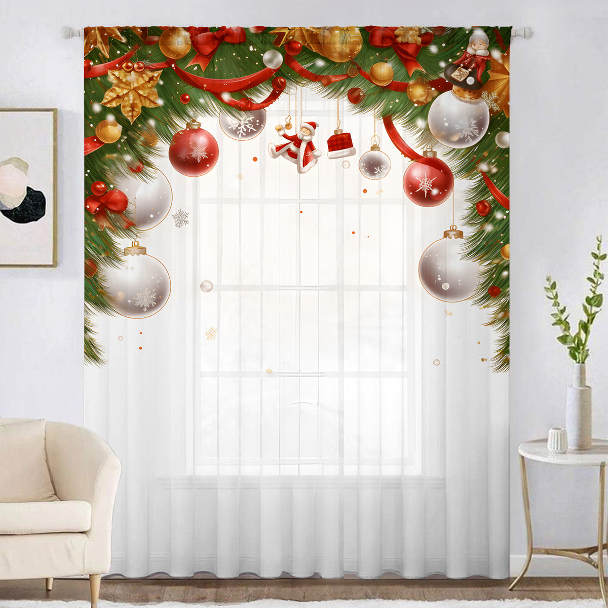 1pc New Christmas Series Window Screen 3D Digital Printing Factory Direct Bedroom Living Room Decoration Wear Rod Window Screen