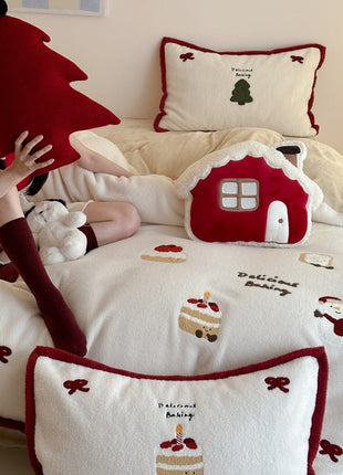Christmas Thickened Cashmere Four-piece Duvet Set