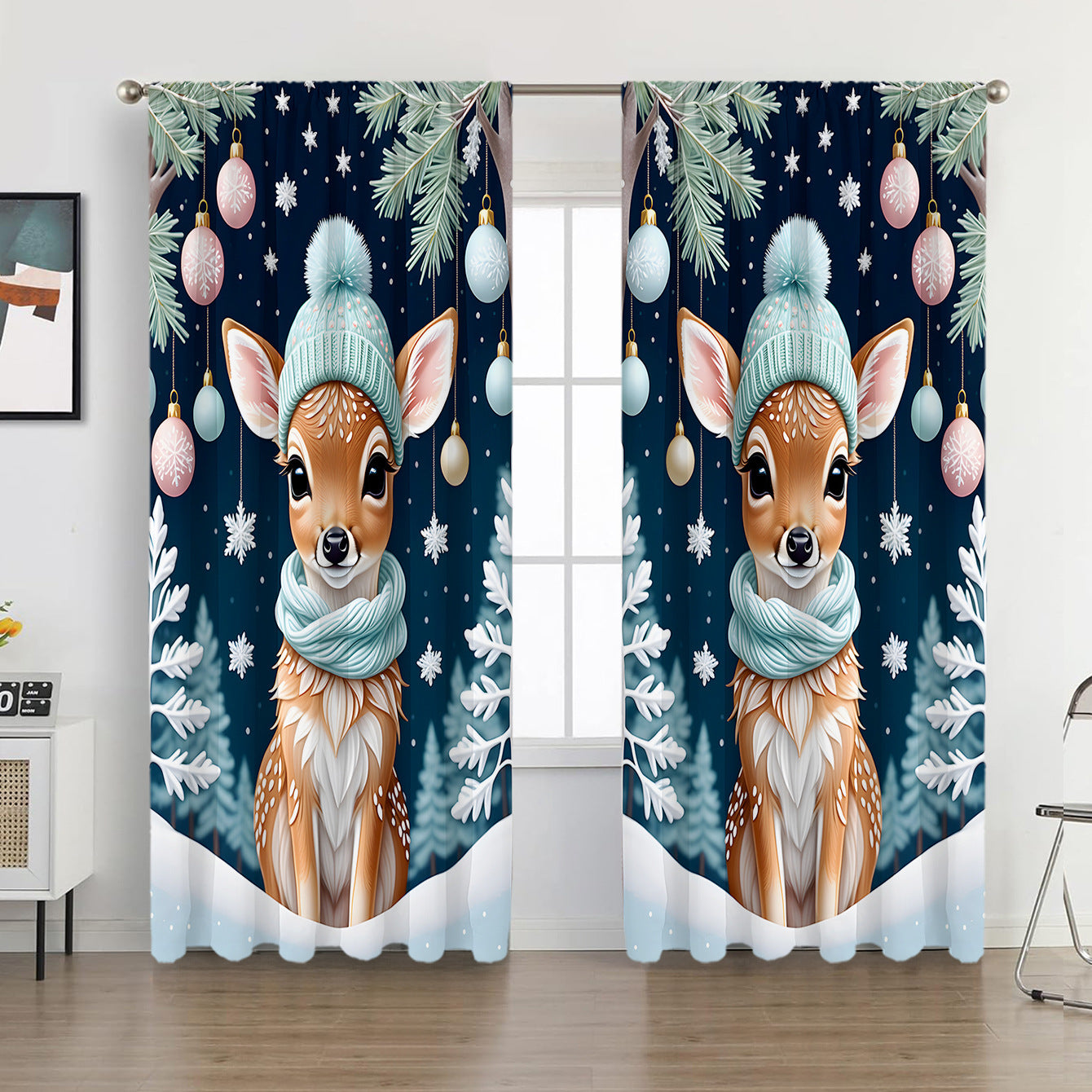 2PCS European Curtain Curtain Christmas Series Curtain Factory 3D Digital Printing Cross-border Amazon Curtain