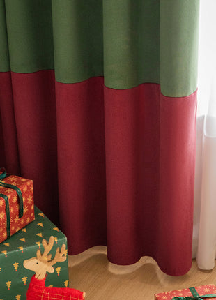 Cross-border New Christmas Velvet Curtain Living Room Bedroom Shading Retro Finished Curtain Red And Green Stitching Curtain