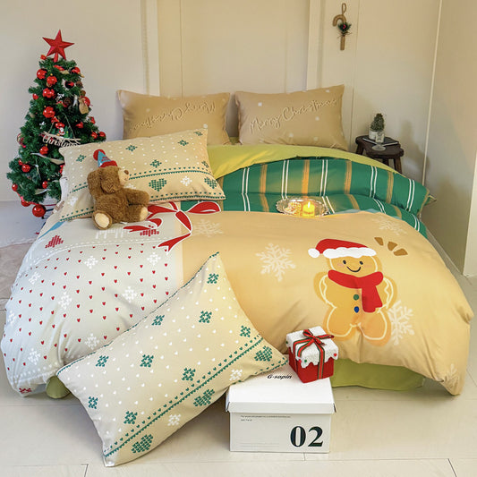 Christmas Style Super Soft Washed Cotton Printed Four-piece Duvet Set