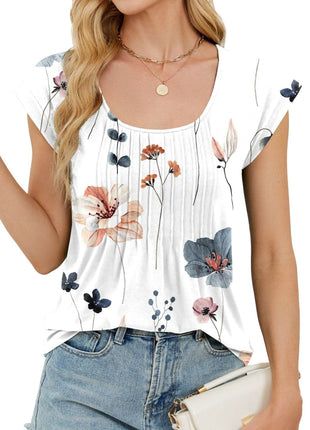 Printed Round Neck Stripes Loose Short Sleeve - MimiStylez