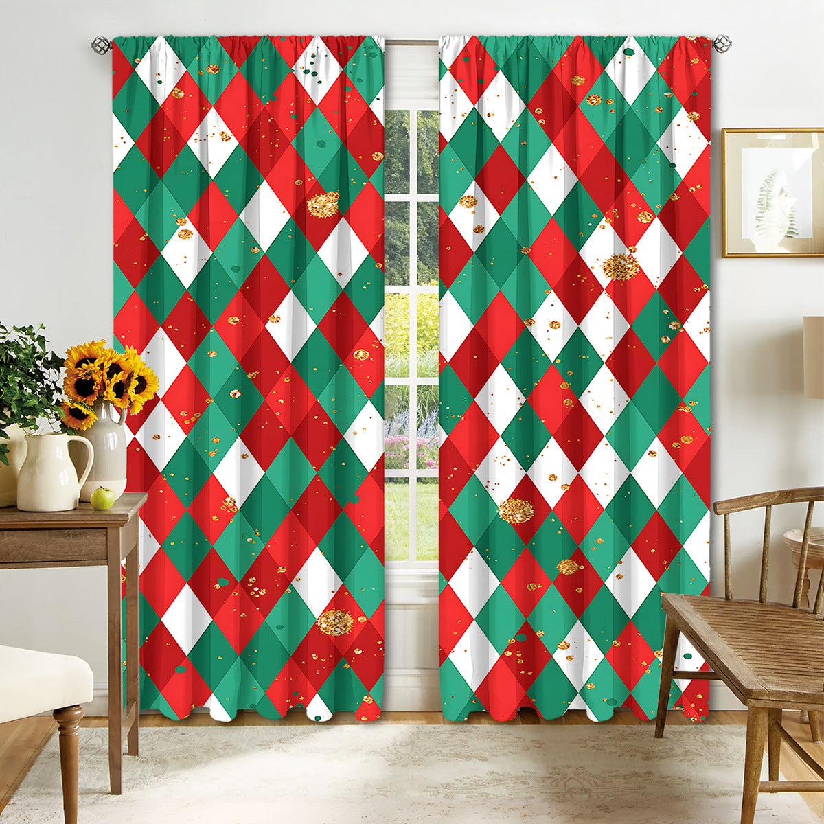 2PCS Christmas Curtain Factory 3D Digital Printing Cross-border Amazon Curtain Hot Selling Flower